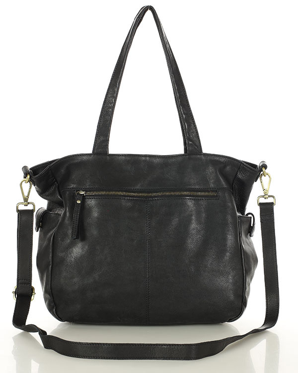 Miękka torebka skórzana shopperka na ramię - MARCO MAZZINI - czarna