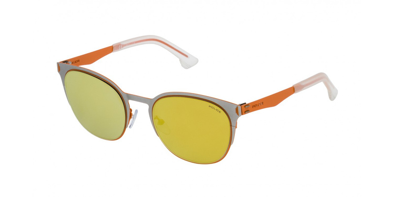 Okulary POLICE SPL341-S34G. Okulary przeciwsłoneczne, Kolor srebrny pomarańczowy. Unisex.