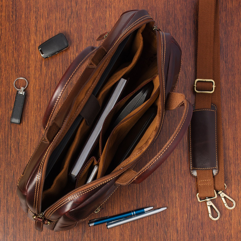 Torba męska skórzana na ramię laptopa duża koniakowa biznesowa Beltimore N01