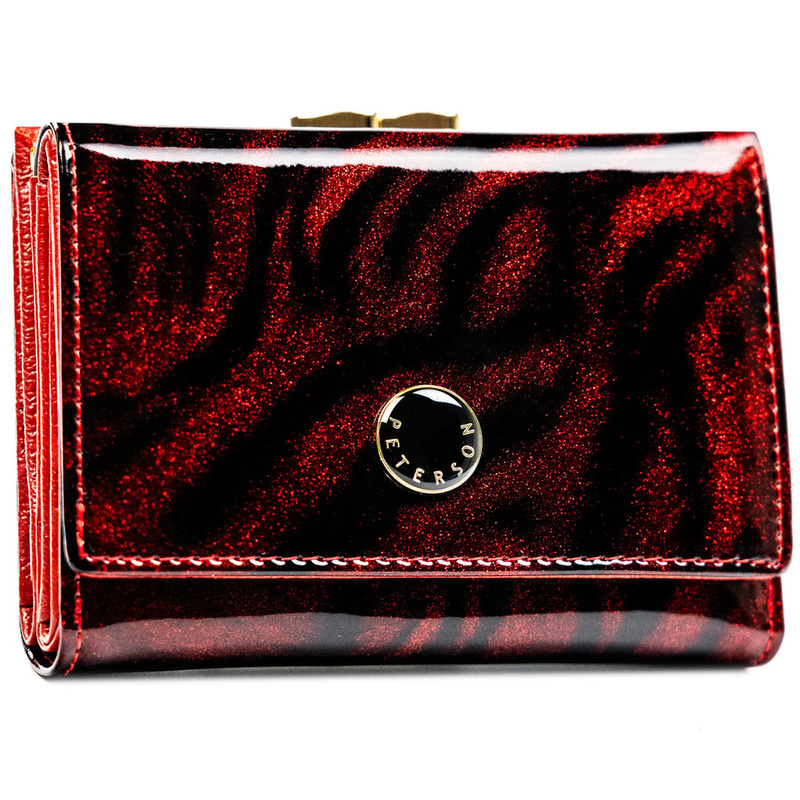 Średniej wielkości, lakierowany czerwony portfel damski wykonany ze skóry naturalnej i ekologicznej - Peterson