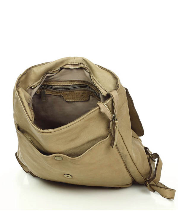 MARCO MAZZINI Miejski plecak skórzany w stylu old look handmade leather beżowy cappuccino