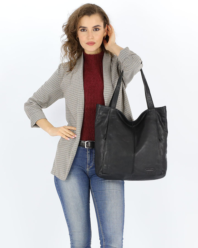 Miękka torba typu shopper skórzana na ramię - MARCO MAZZINI - czarny