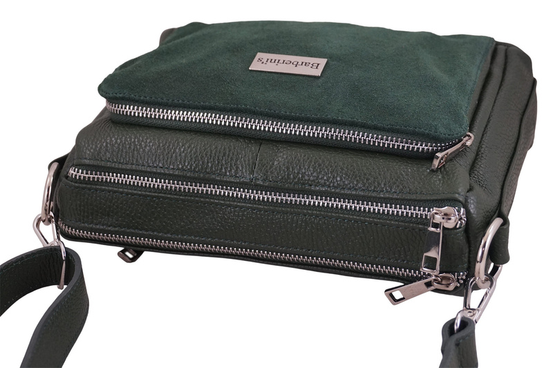 Codzienna torebka ze skóry naturalnej z zamszem - Zielona ciemna