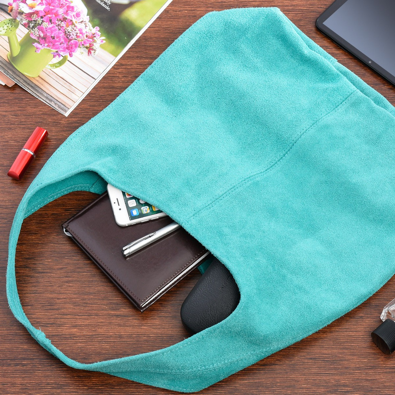 Skórzana torebka zamszowa Włoska damska morska worek U35