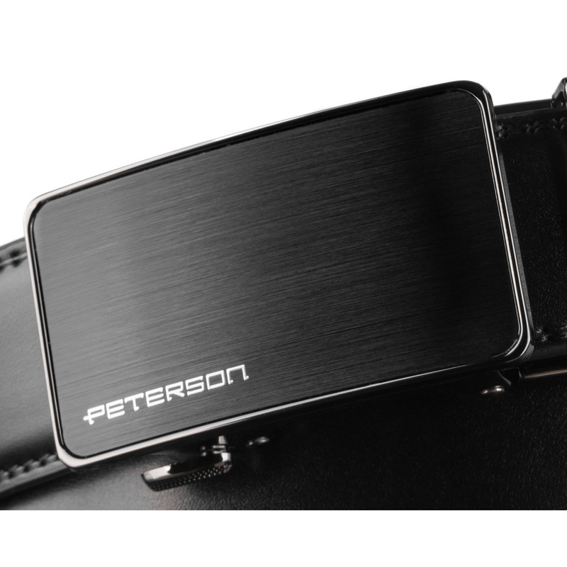 Pasek męski z automatyczną klamrą wykonany ze skóry naturalnej w czarnym kolorze - Peterson