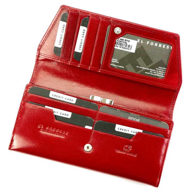 EL FORREST portmonetka skóra naturalna portfel podłużny duży zatrzask RFID