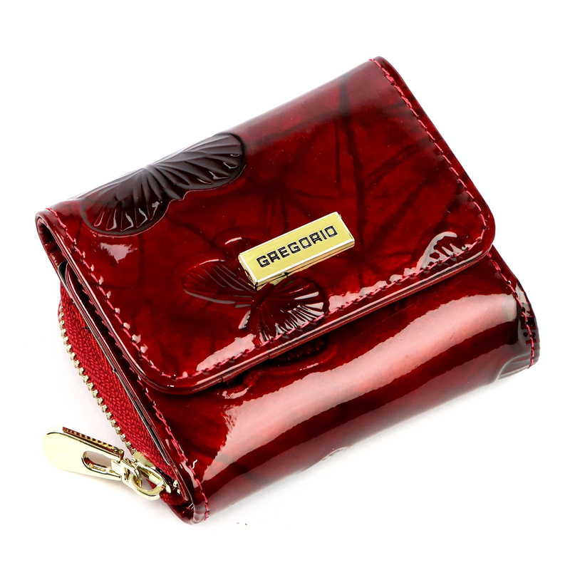 Gregorio mały portfel damski skóra naturalna lakierowana portmonetka motyle