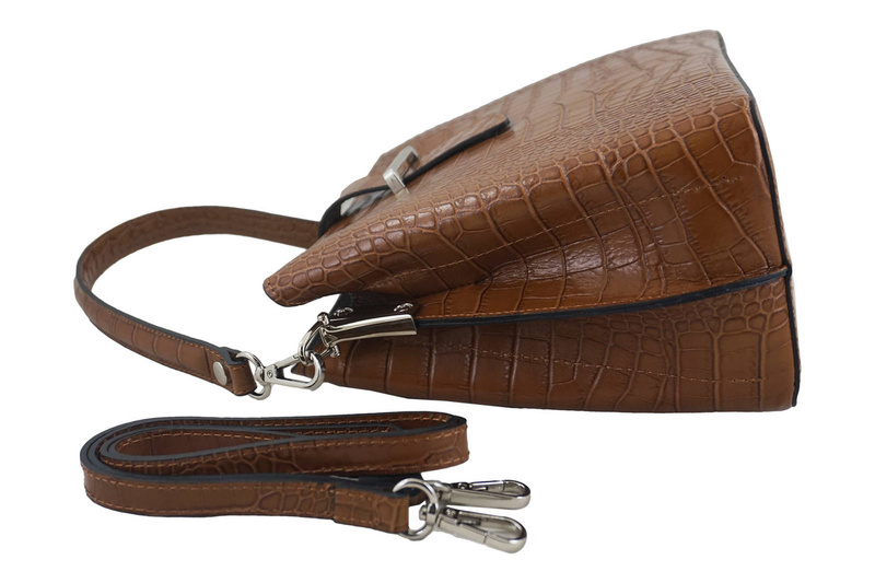 Torebka skórzana na ramię - CROCO - Brązowa jasna