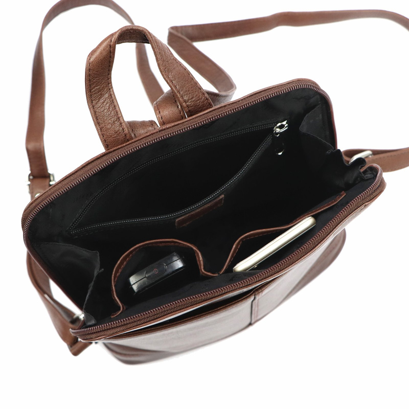 EL FORREST damski plecak skóra naturalna miejski z kieszeniami na suwak