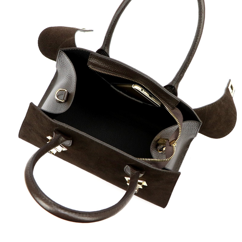 Vera Pelle damska torebka na ramię skóra naturalna i zamsz listonoszka