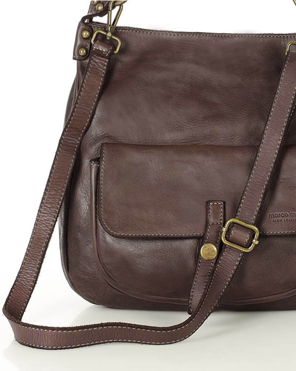 Torebka worek skóra naturalna hobo bag - MARCO MAZZINI brąz