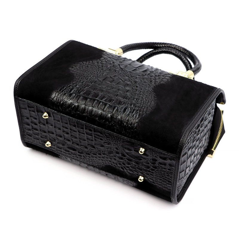 Vera Pelle Damski kuferek wzór skóra krokodyla torebka skórzana do ręki