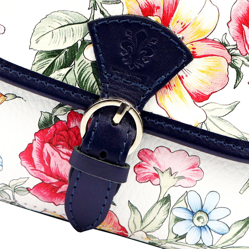 Skórzana damska listonoszka torebka przez ramię w kwiaty Gregorio