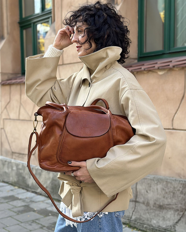 MARCO MAZZINI Torebka skórzana shopper bag ispirato dalla natura brąz