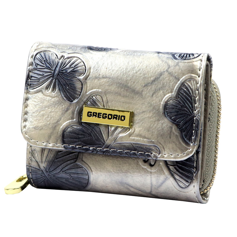 Gregorio mały portfel damski skóra naturalna lakierowana portmonetka motyle