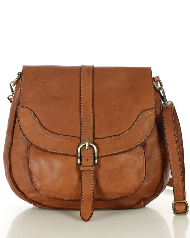 Torebka vintage retro skórzana listonoszka saddle bag -  MARCO MAZZINI camelowa