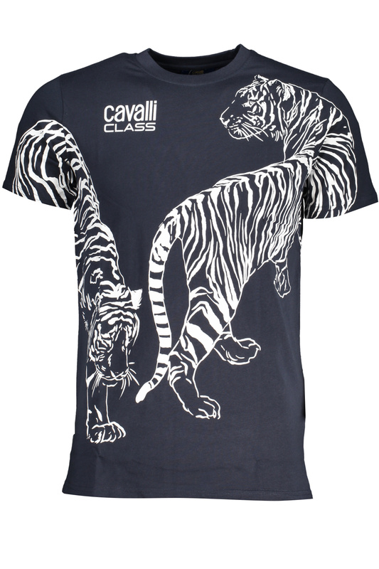 NIEBIESKI T-SHIRT MĘSKI Z KRÓTKIM RĘKAWEM KLASY CAVALLI