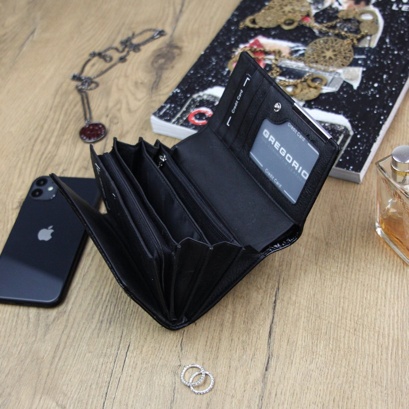 Gregorio Damski skórzany portfel skóra krokodyla portmonetka lakierowana