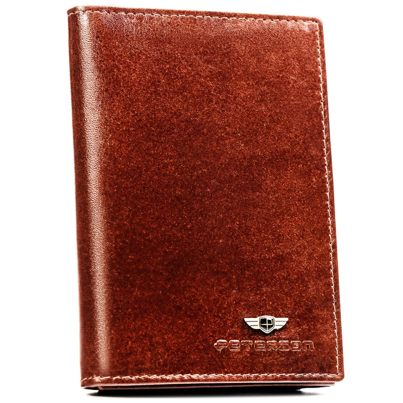 Skórzane, duże etui w brązowym kolorze przeznaczone na dokumenty i karty - Peterson