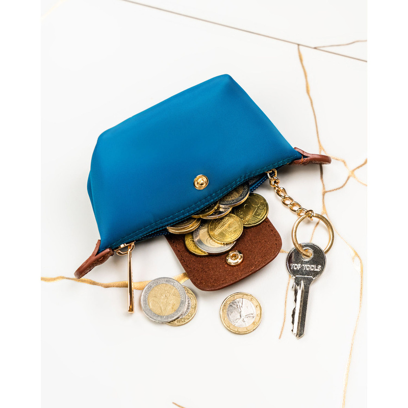 Etui na klucze wykonane z poliestru i skóry ekologicznej w turkusowym kolorze - Peterson