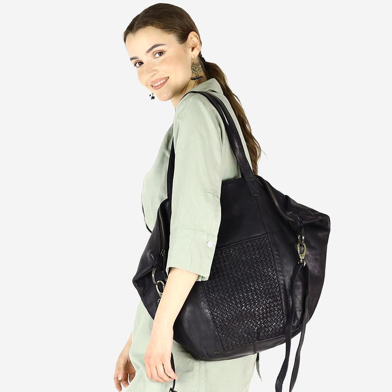 Torba damska skórzana shopper z kieszeniami - It bag MARCO MAZZINI czarna