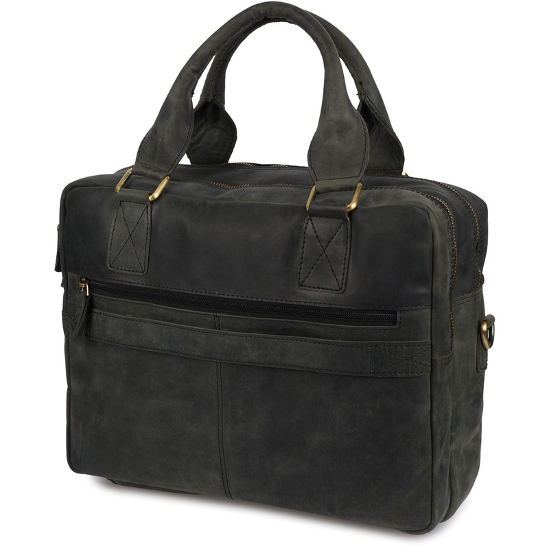 Duża solidna skórzana torba Beltimore na laptopa dokumenty czarna nubuk M88