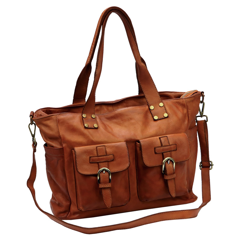 Damska duża skórzana shopperbag torebka na ramię shopper z kieszeniami VS