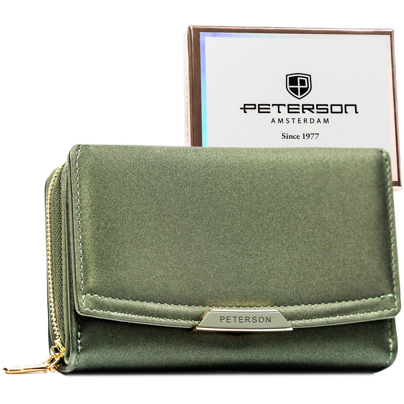 Portfel damski ze skóry ekologicznej w zielonym kolorze wyposażony w system RFID - Peterson