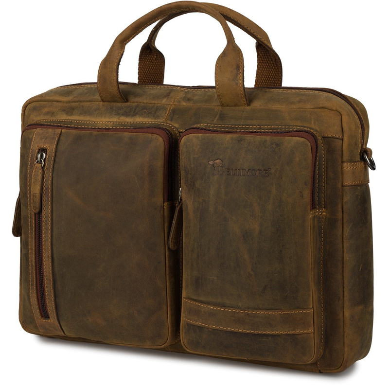 Torba męska skórzana na ramię laptopa duża brązowa nubuk biznesowa Beltimore N07