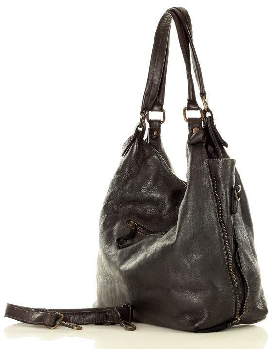 Torba skórzana wysokogatunkowa na ramię styl miejski shoulder leather bag - MARCO MAZZINI czarna