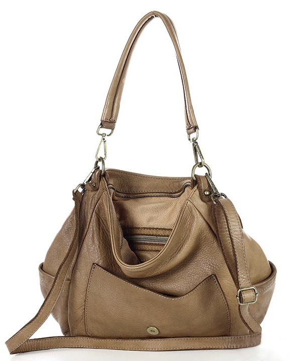 Wygodna torba damska na ramię skóra naturalna vera pelle - MARCO MAZZINI beż taupe