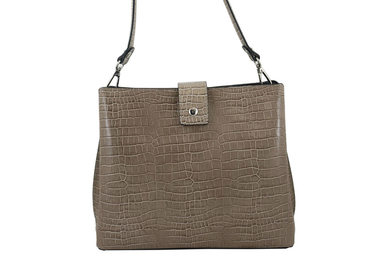 Torebka skórzana na ramię - CROCO - Beżowy