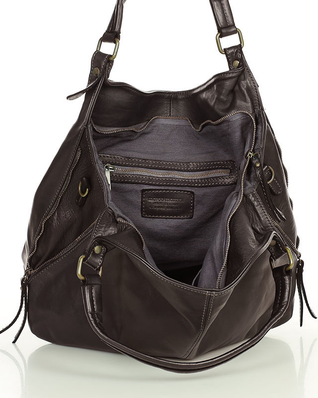 Torba skórzana wysokogatunkowa na ramię styl miejski shoulder leather bag - MARCO MAZZINI brąz caffe