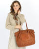 Oryginalna torebka pleciona damska skórzany shopper bag - MARCO MAZZINI brąz camel