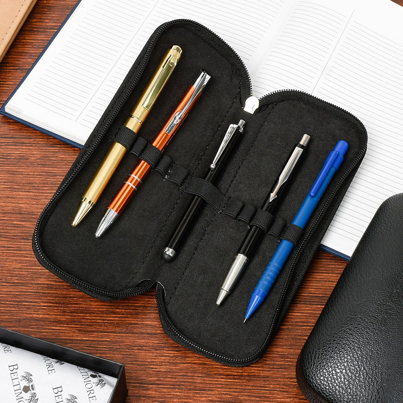 Granatowy piórnik Skórzany etui na pióro Beltimore J05