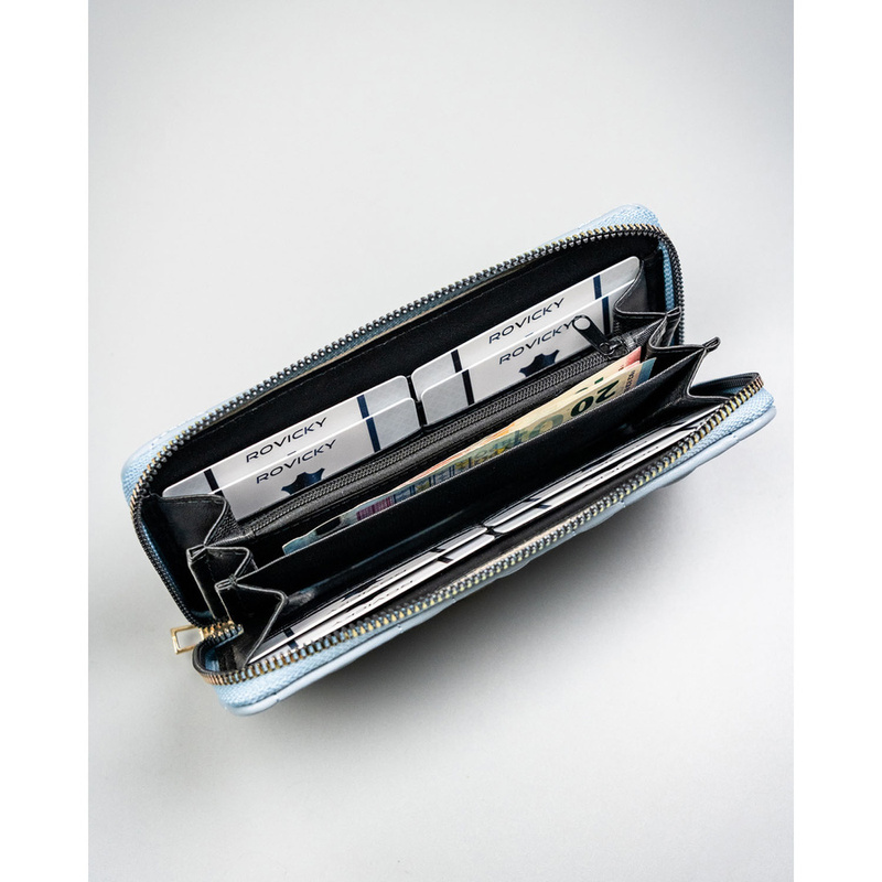 Niebieski portfel damski ze skóry ekologicznej zamykany suwakiem - 4U Cavaldi