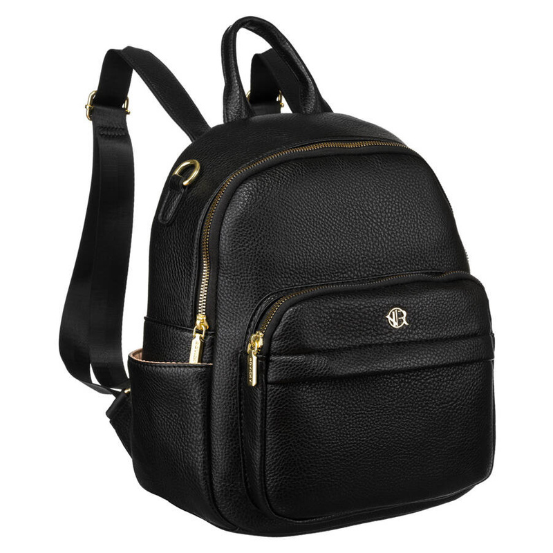 Elegancki plecak damski z bocznymi kieszeniami wykonany ze skóry ekologicznej w beżowym kolorze - Rovicky