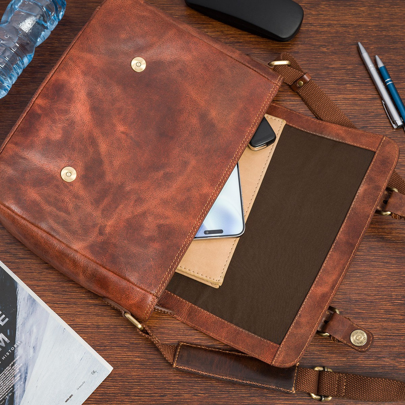 Torba męska skórzana na laptopa ramię komputer duża nubuk brązowa Beltimore N16