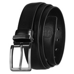 Czarny pasek męski ze skóry ekologicznej z tradycyjną, srebrną klamrą - Peterson