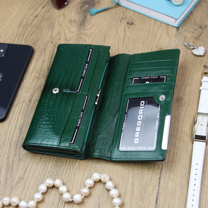 Gregorio damski portfel skóra naturalna podłużny klasyczny skóra krokodyla