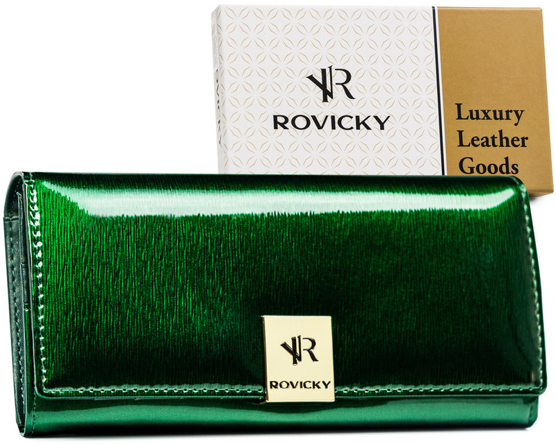 Portfel damski z lakierowanej skóry naturalnej zamykany na zatrzask Rovicky