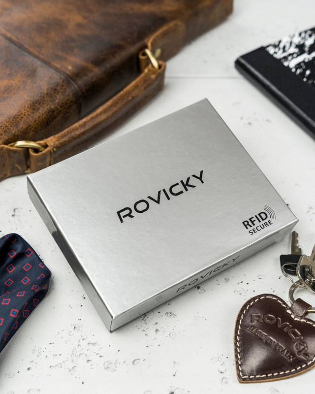 Rovicky męski składany portfel skóra naturalna rozbudowany pionowy RFID