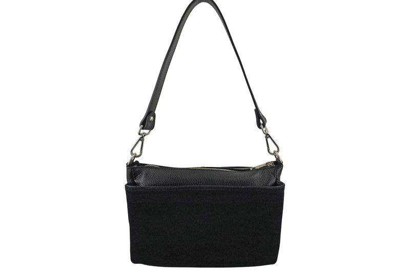 Pojemna torebka listonoszka ze skóry i zamszu - Czarna