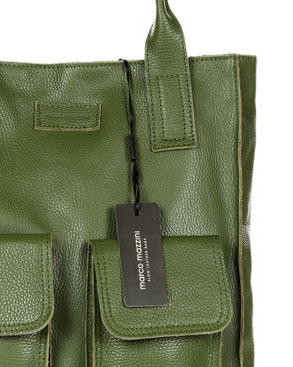 Torebka shopper z kieszeniami MAZZINI - Ravenna militarny zielony