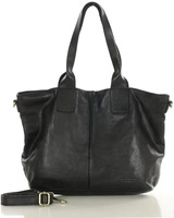 Czarna torebka skórzana na ramię shopper na długich rączkach - MARCO MAZZINI