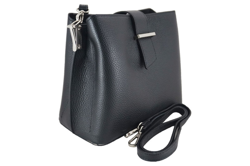 Modny kuferek skórzany damski włoski- Czarny