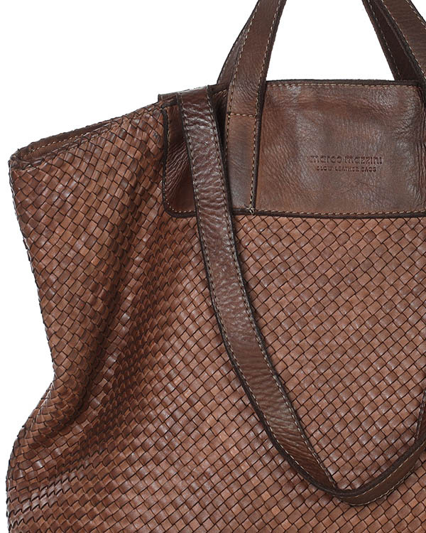 Torba damska pleciona shopper & shoulder leather bag MARCO MAZZINI brąz