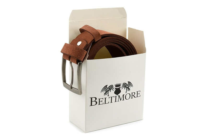 BELTIMORE męski pasek skórzany pudełko zamszowy camel A78 : Kolory - brązowy, beżowy, Rozmiar pasków - r.105-120 cm