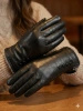 Rękawiszki Damskie, skóra, ocieplane czarne