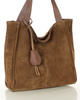 Brązowa torba zamszowa ze skóry typu shopper - MARCO MAZZINI